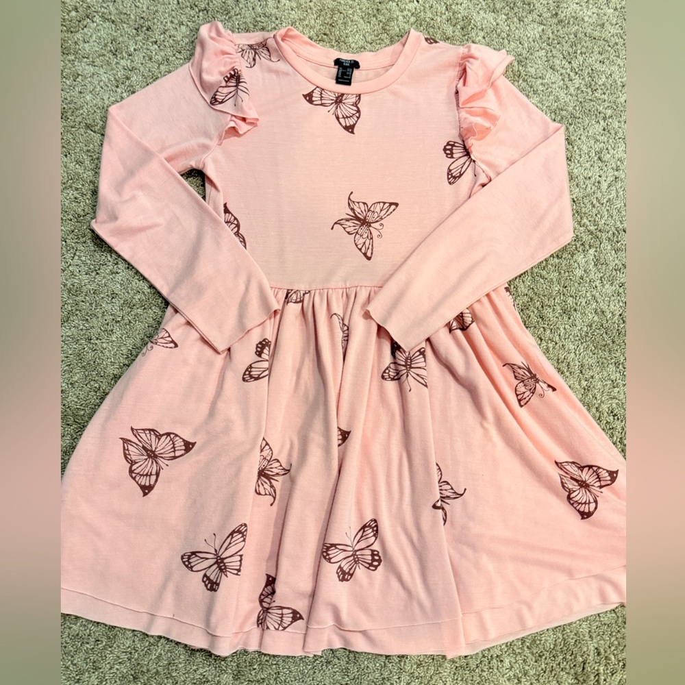 Forever21 Girls Butterfly Dress Ruffle Shoulder Long Sleeve Size 11/12 | 140cm